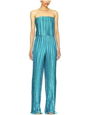 New Amanda Uprichard Collina Teal Blue Pleated Strapless Jumpsuit Medium